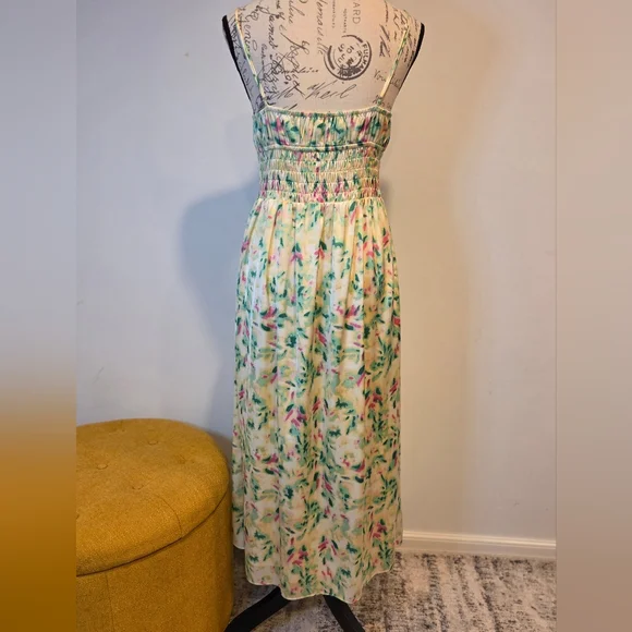 Astr Green/Yellow and Pink Floral Maxi Dress,Sapaguetri Straps, Size M. - Picture 2 of 14